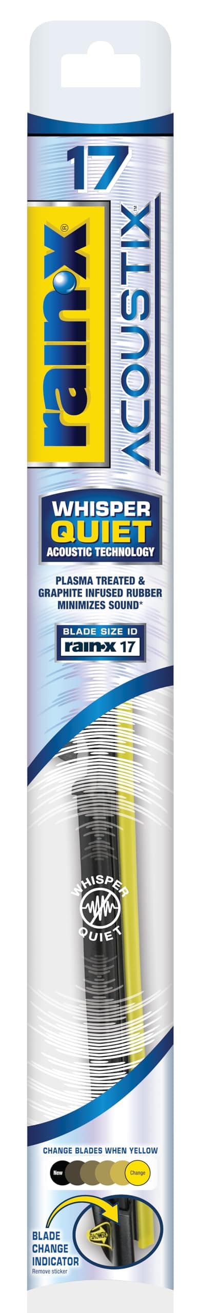 Rain-X Acoustix 17" Wiper Blades (Pack Of 1), Whisper Quiet Automotive Replacement Windshield Wipers, Plasma Treated & Graphite-infused Coating for Smooth Performance & Long-lasting Durability