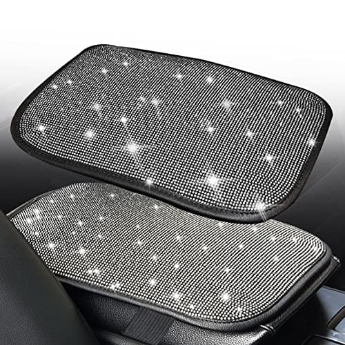 BetterJonny Auto Bling Car Armrest Cover Crystal Rhinestone Auto Center Console Cover Pad NonSlip Car Arm Rest Cushion Pad Universal Bling Car Accessories for Most Car 132 X 93 Inch