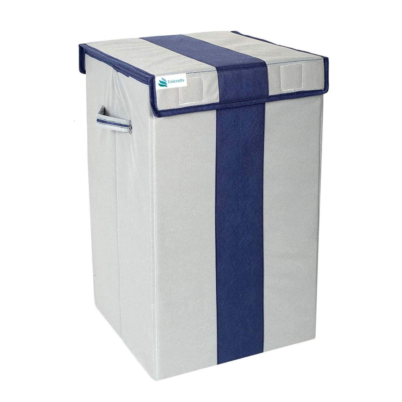 UNICRAFTS Durable And Collapsible 68 L Foldable Laundry Storage Basket With Lid And Side Handles For Clothes Toys GreyBlueEngineered Wood