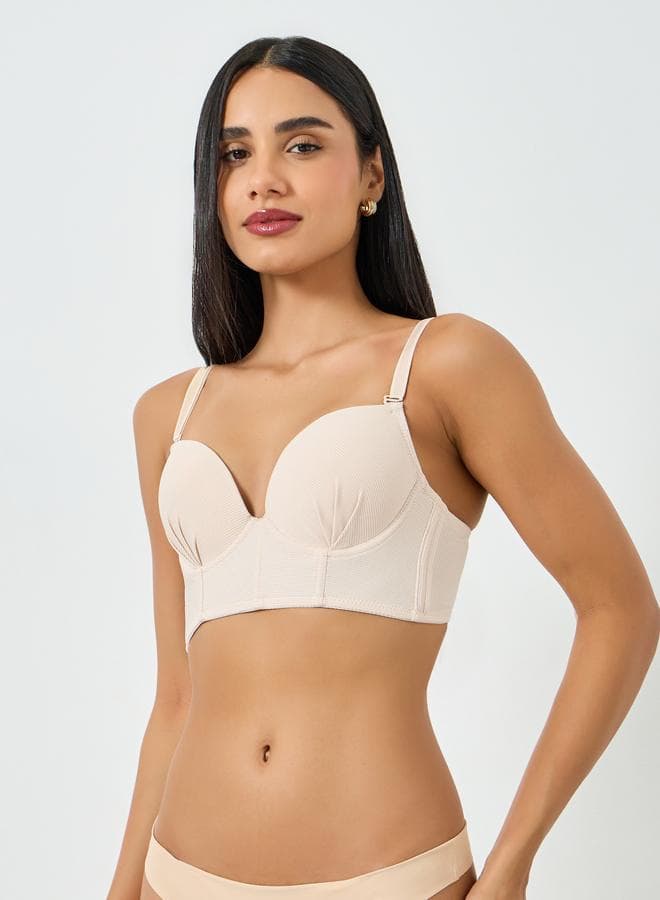 Nude Solid Longline Padded Wired Bra