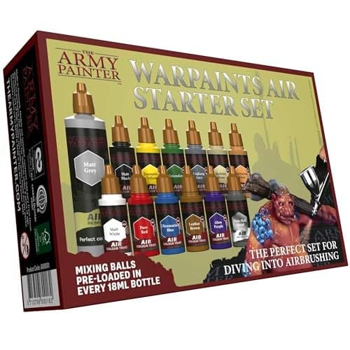 The Army Painter Warpaints Air Starter Set 12 x 18ml Prethinned Acrylic Airbrush Paints incl 1 Metallic 1 Grey 100ml Primer Air brush Paint Kit for models and miniature painting