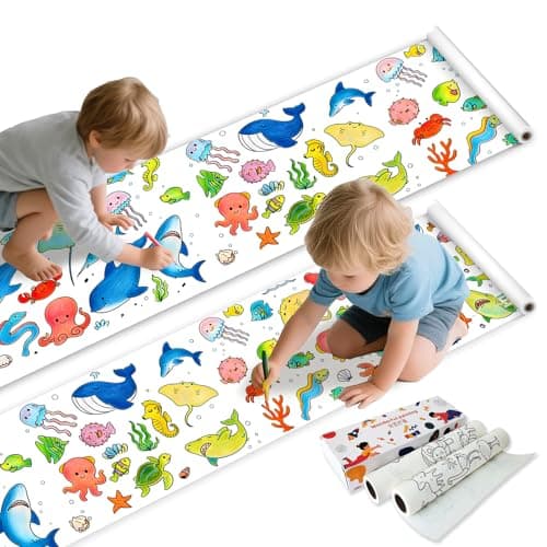 Ocean Coloring Paper Roll for Kids 2 Pack 116x116 Giant Drawing Paper Roll with Whales Sharks Dolphins Sea Animals Reusable MessFree Art Paper for Toddlers Ages 38 Birthday Gift Tablecloth