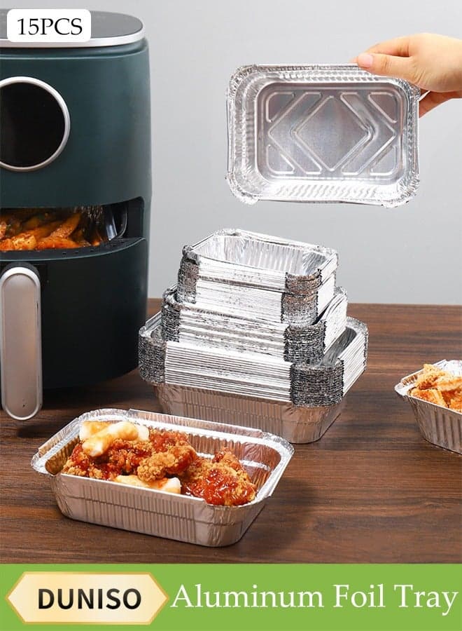 15 Pcs Aluminum Foil Tray, Disposable Aluminium Rectangle Containers, Oil Resistant Aluminum Foil Tin Box, Heat Resistant And Durable, Used For Cooking, Baking, Baking,700ml