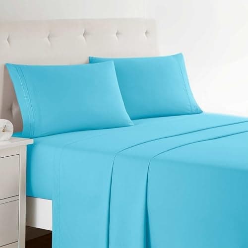 Clara Clark Bed Sheets, Premier 1800 Series 4 Piece Bed Sheet Set, Deep Pocket, Wrinkle, Fade, Stain Resistant, Luxury Soft Bedding Sheets & Pillowcases, King, Beach Blue