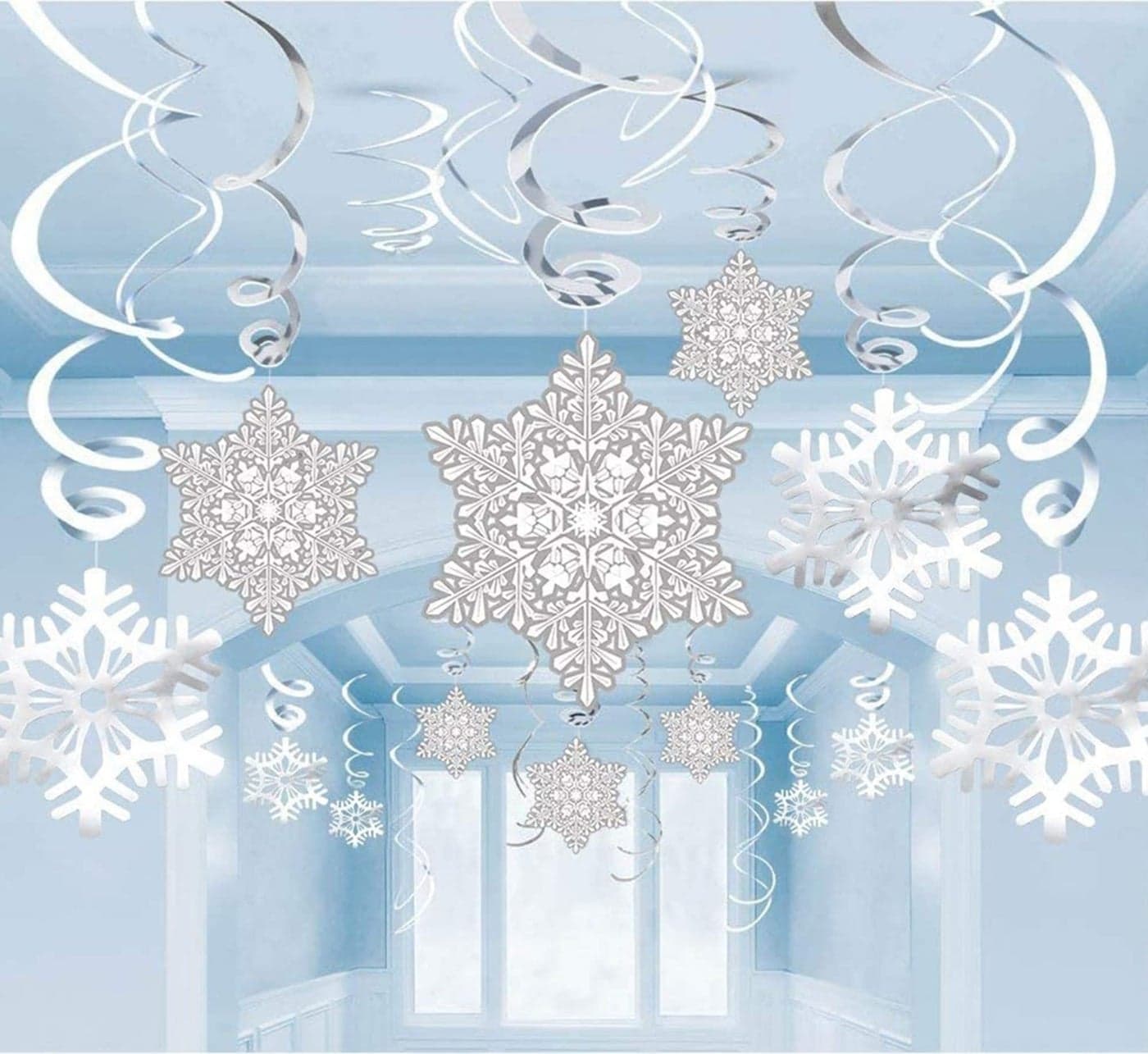 Moon Boat 42Ct Christmas Snowflake Hanging Swirl Decorations from Ceiling Winter Party Wonderland Xmas Holiday Ornaments