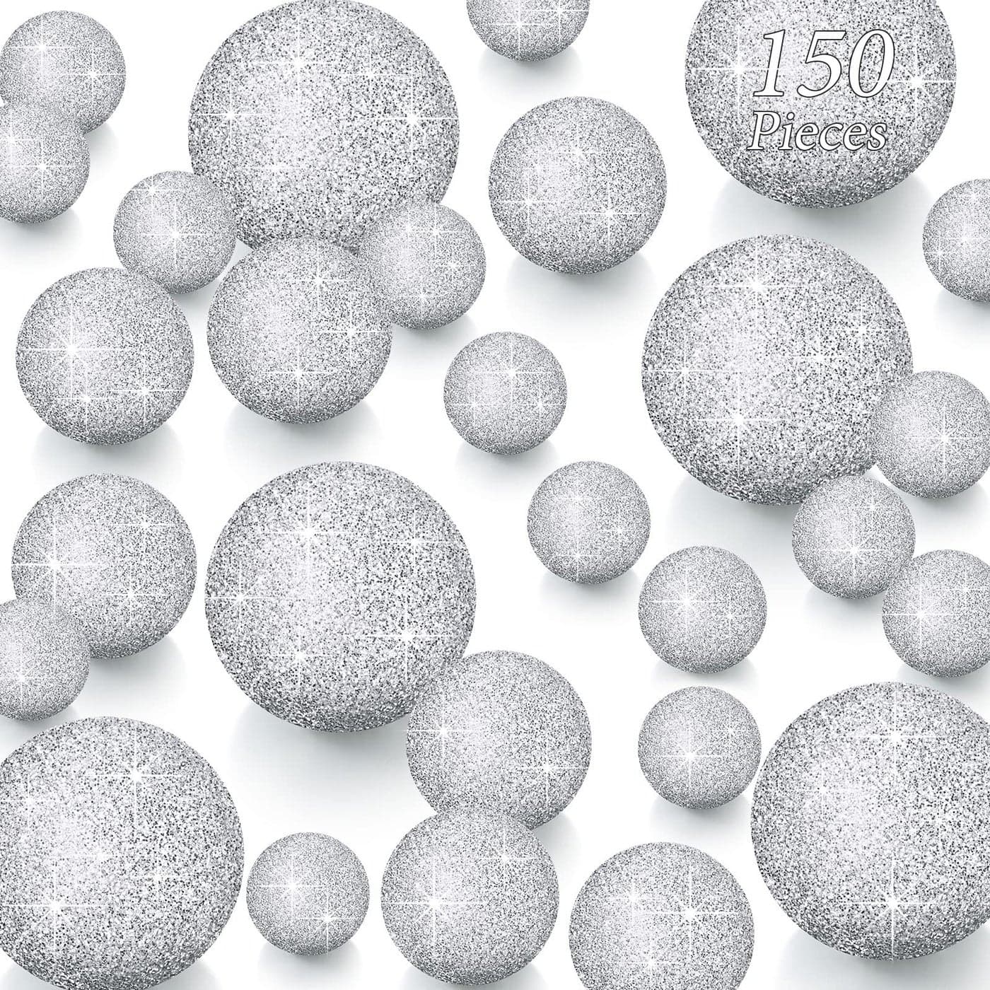 150 Pieces Vase Filler Faux Pearls Vase Makeup Beads No Hole Gloss Bead Mixed Sizes Round Pearl for Home Party Wedding Decor 81420 mmGlitter Silver