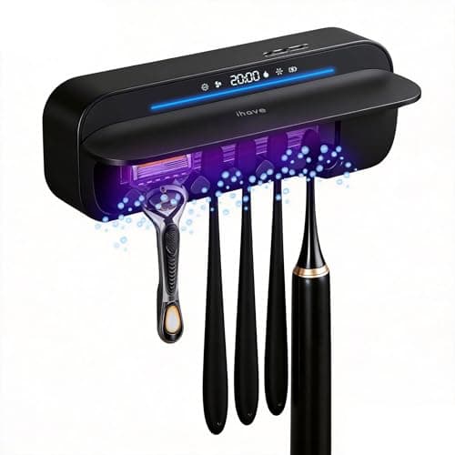 iHave Toothbrush Sanitizer Holder with 360° Disinfection, Mold & Odor Removal | Auto-Cycle UVC, 100M Ions & Fan Drying | Wall Mounted 5-Slot Toothbrush Holders for Bathrooms,Toothbrushes & Razor