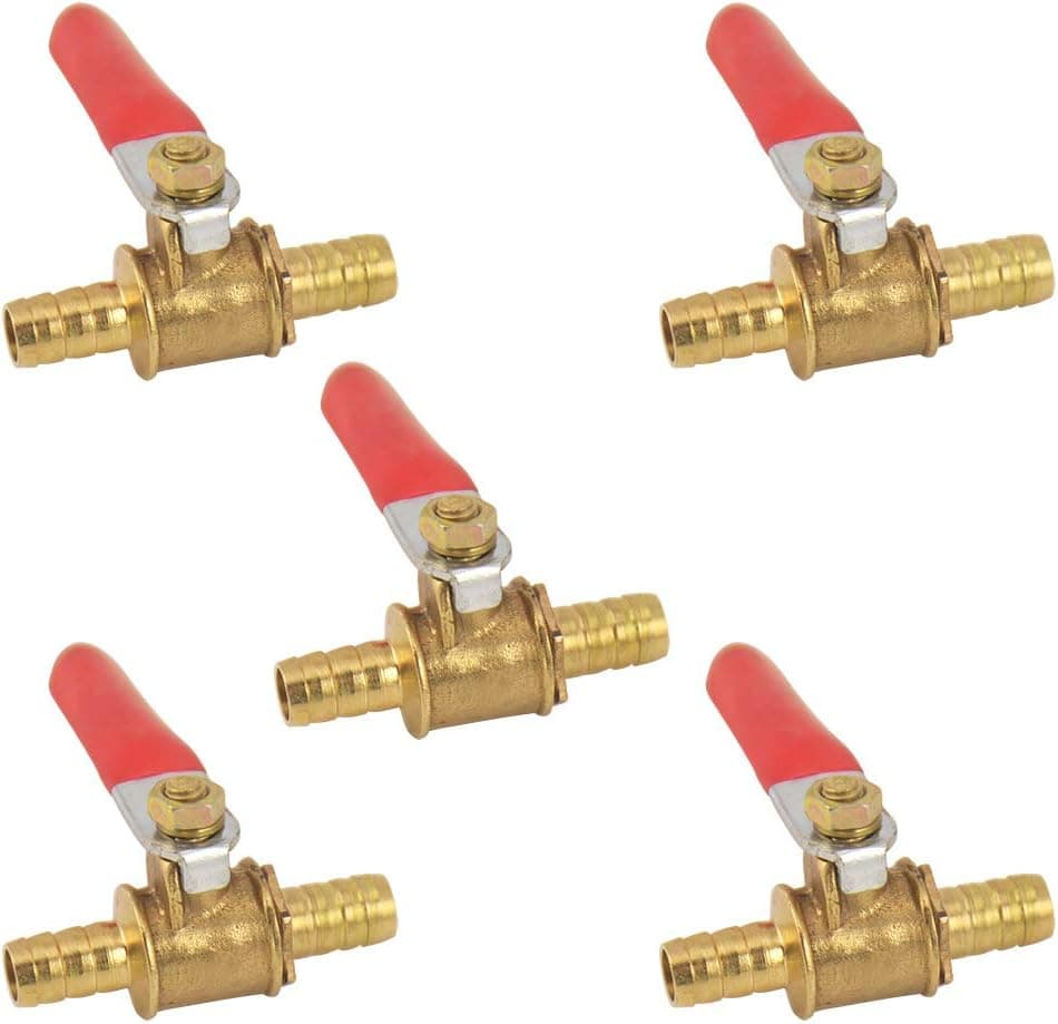 5PCS 14 Inch Hose Brass Barb x Barb Mini Ball Valve Shut Off Switch for Garden Water Hose Pipe Fittings