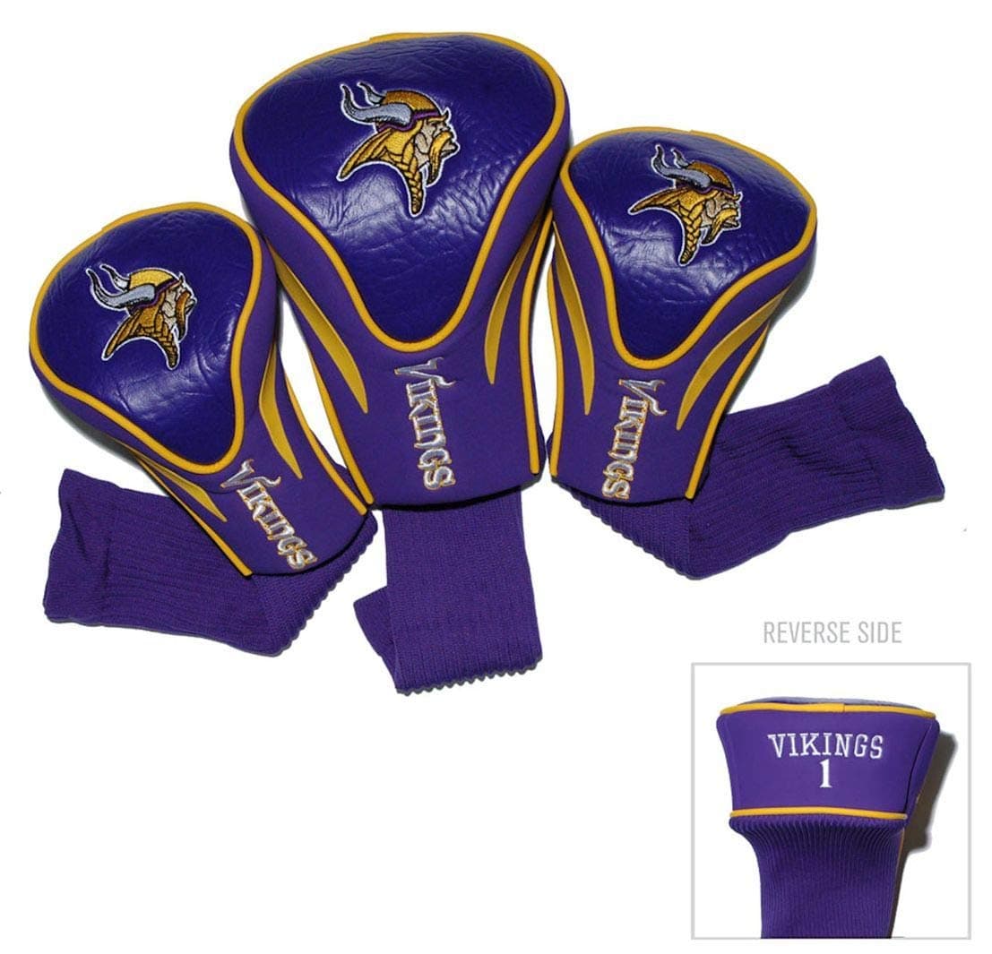 Team Golf NFL Minnesota Vikings Contour Golf Club Headcovers (3 Count) Numbered 1, 3, & X, Fits Oversized Drivers, Utility, Rescue & Fairway Clubs, Velour lined for Extra Club Protection