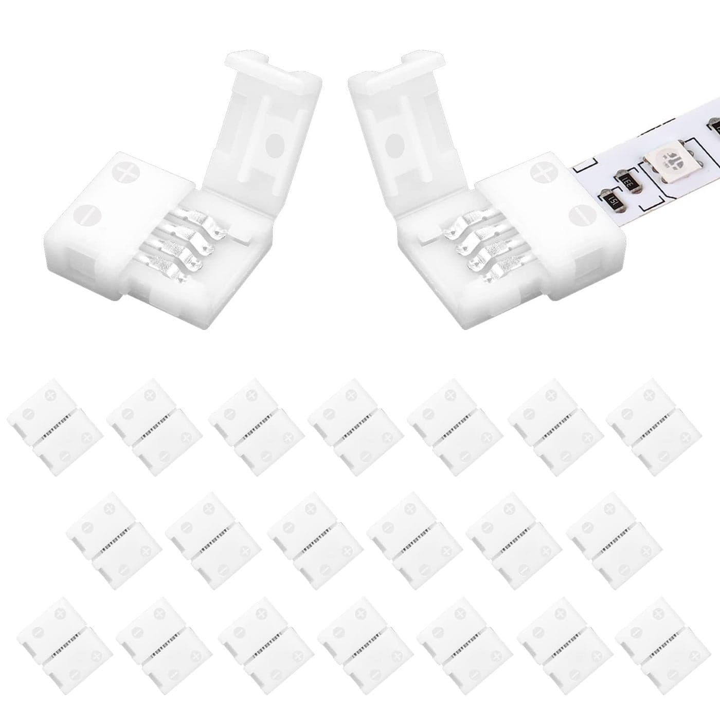 VIPMOON 20 Pack 4 Pin 8mm Led Strip Connectors 4pin RGB Connectors Solderless Adapter for 8mm Wide SMD 2835 3528 Multicolor Waterproof or NonWaterproof LED Strip Light