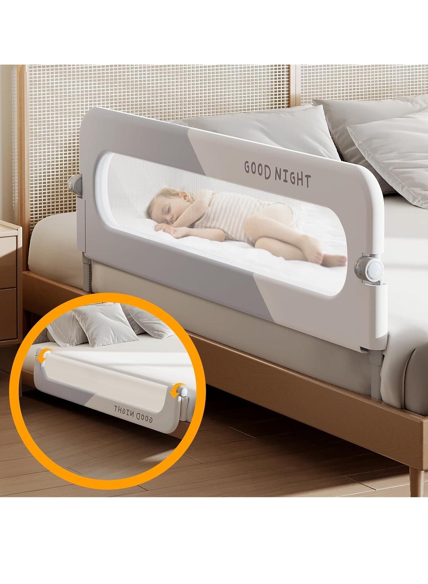 Bed Rail for Toddlers Bed Guard Fence Baby Bedrail Guard Adjustable Swing Down Bed Rail Collapsible Safety Bed Barrier for Kids (White)