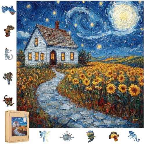 Pikoqunc Sunflower Village Wooden Puzzles for Adults500 Pieces 159x159 inCharming Countryside Jigsaw Puzzle with Unique LaserCut Pieces and Exquisite Box for Family Fun and Festival