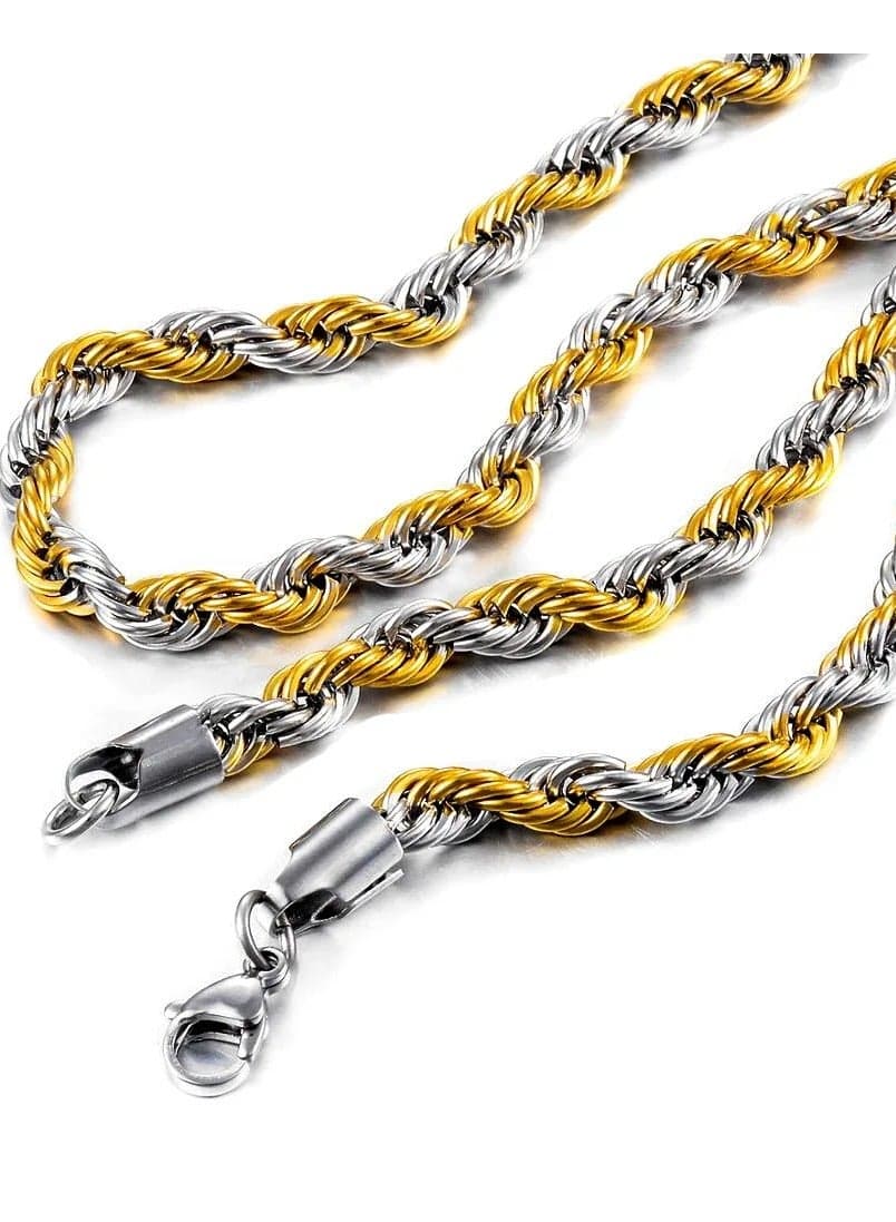 Vintage Stainless Steel Twisted Chain For Men Women 6mm Two Tone Choker Waterproof Necklace