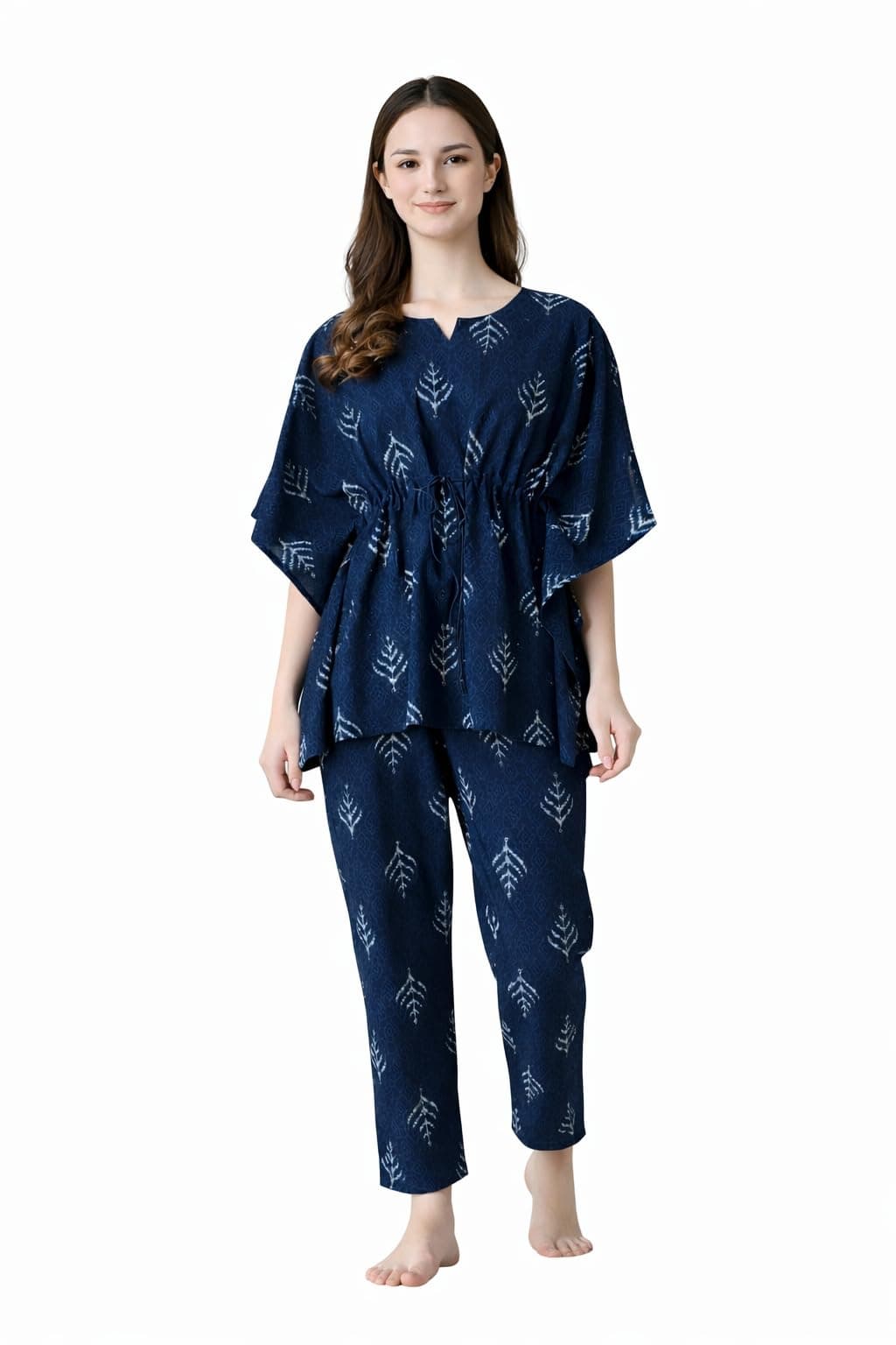 Ichaa Women's Rayon Printed Night Wear Kaftan Top and Trouser Night Suit Set