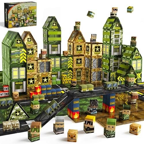 GobiDex 100PCS Magnetic Building Blocks Army Toys STEM Military Magnetic Tiles with Army Men Magnet Construction Toys for Toddler Kids Ages 35 57 48 Birthday Gifts for 3 Year Old Boys Girls
