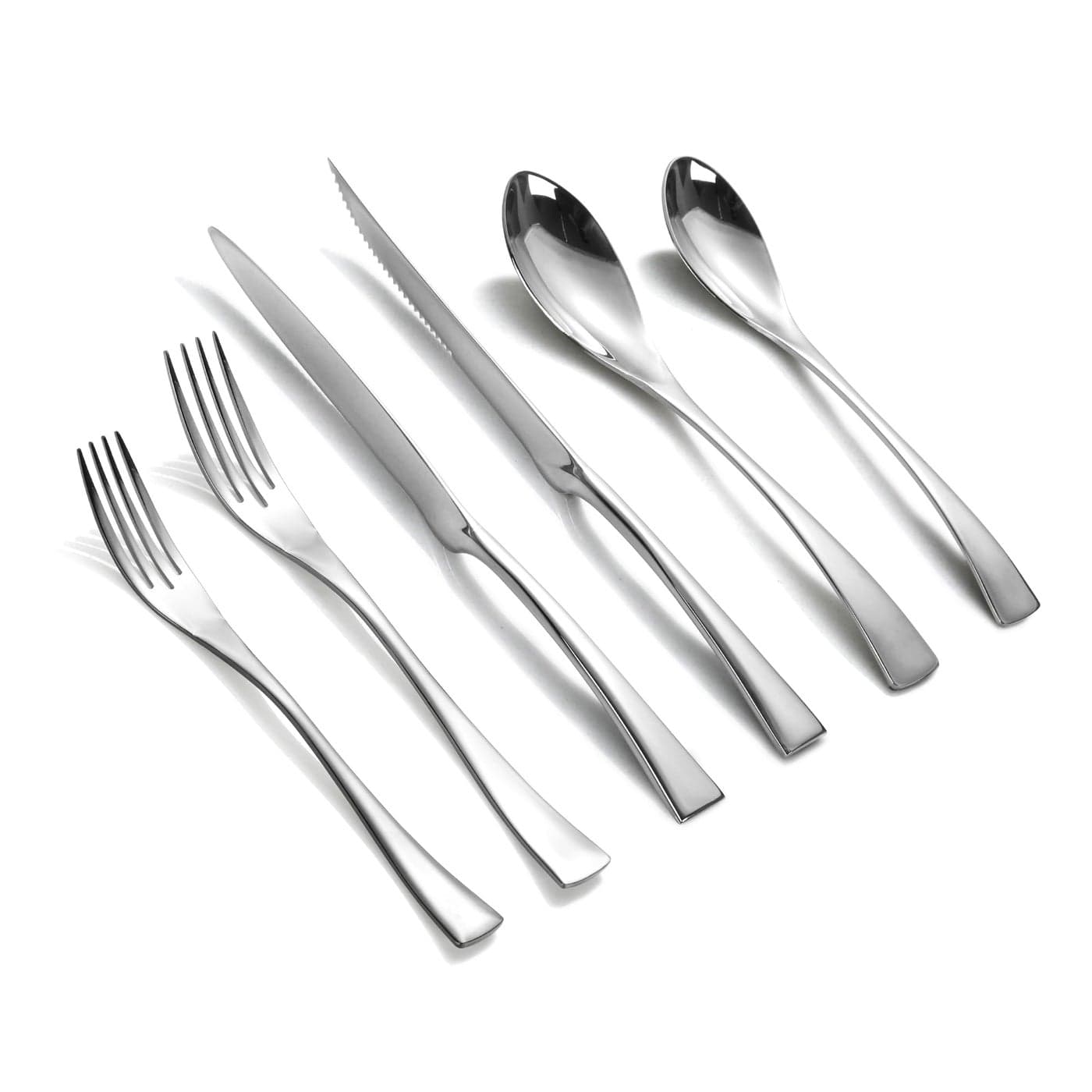 Lemeya 24Piece Silverware Set with Steak KnivesForged 1810 Stainless Steel Cutlery Set for 4Modern Heavy Duty Flatware Utensils SetForks Spoons and Knives Set Mirror PolishedDishwasher Safe