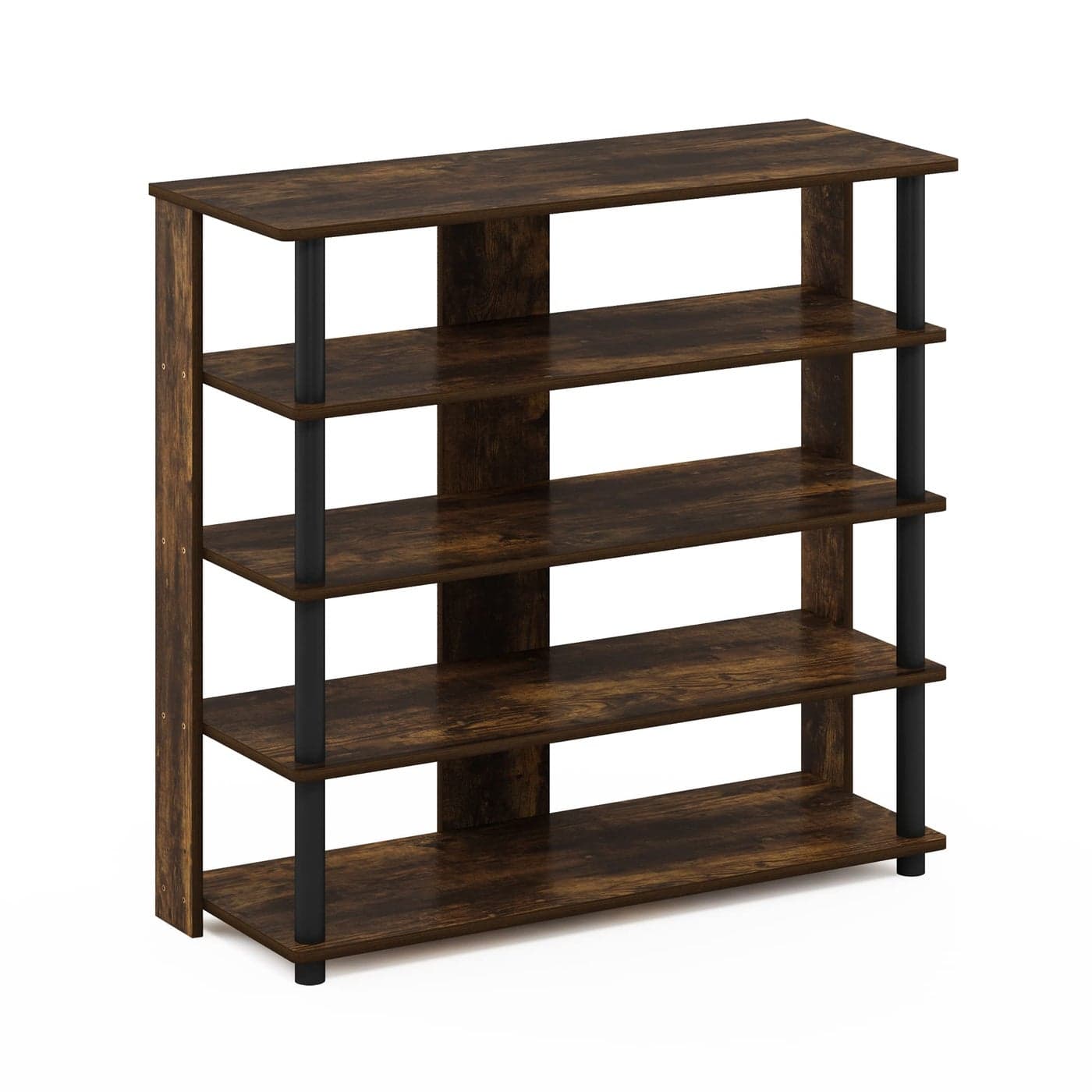 Furinno TurnNTube 5 Tier Wide Shoe Rack Amber PineBlack