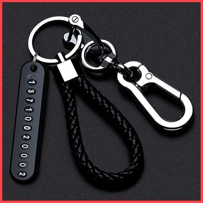 BROGBUS Metal Keychain for Car with Phone Number Tag Double Pendant Keyring for Car Bike Key Office Home (Black)