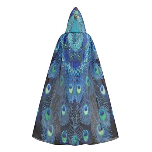 LMYOVE Mardi Gras Cape for Women, Adult Hooded Cape Bird Wings Hooded Cloak Costume, Peacock Costumes Halloween Cosplay Green & Purple