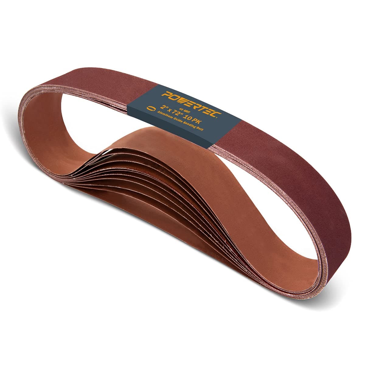 POWERTEC 111540 2 x 72 Inch Sanding Belts 40 Grit Aluminum Oxide Belt Sander Sanding Belt for Belt Sander Wood Paint Sanding Metal Polishing 10PK
