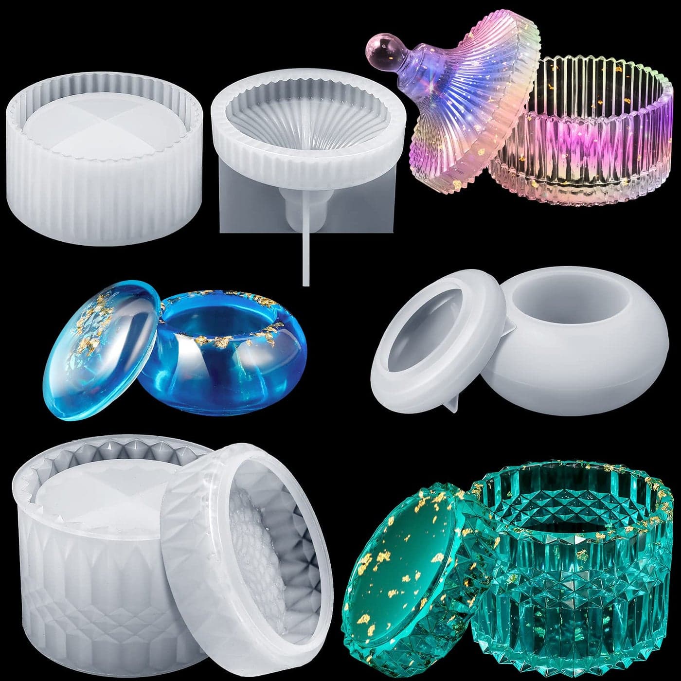 3 Pcs Resin Jar Mould with Lids Silicone Storage Box Mould Jewelry Box Epoxy Resin Mold 3D Vintage Crown Jar Mold for DIY Crafts Jewelry Trinket Container Soap Candle Trinket Making