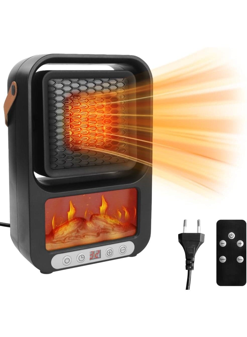 Energy Efficient Electric Heater Featuring Realistic Flame Visual, Ceramic Heat Element, Remote Control and Timer, Quiet Operation, Safe Portable Design for Personal Indoor Heating Needs Bedroom Office Winter Warmth Comfort