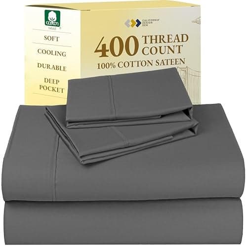 California Design Den California King Sheet Sets Soft 100 Cotton Sheets Soft Sateen Weave Deep Pockets Cooling and Durable Bedding Set Grey