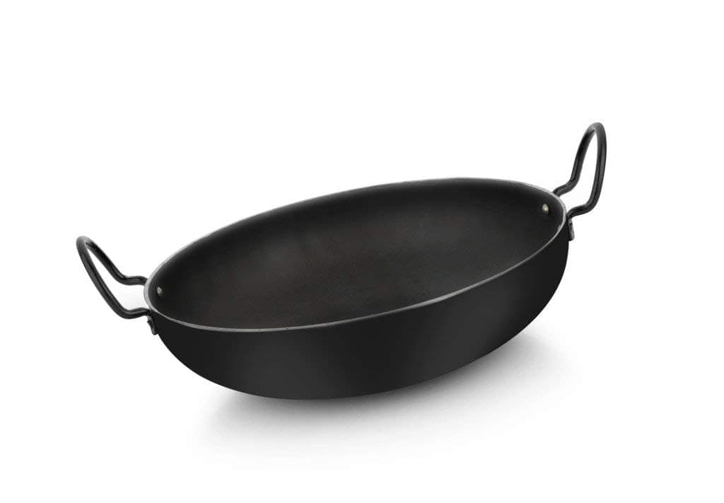 Damurhu Iron deep Kadai Frying Pan for Cooking Iron Kadhai Heavy Base with Handle Size 5