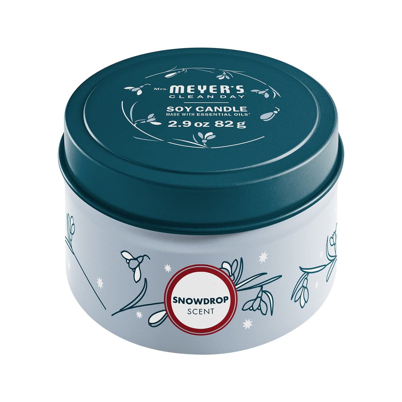 MRS MEYERS CLEAN DAY Soy Tin Candle 12 Hour Burn Time Made with Soy Wax and Essential Oils Snowdrop 29 oz
