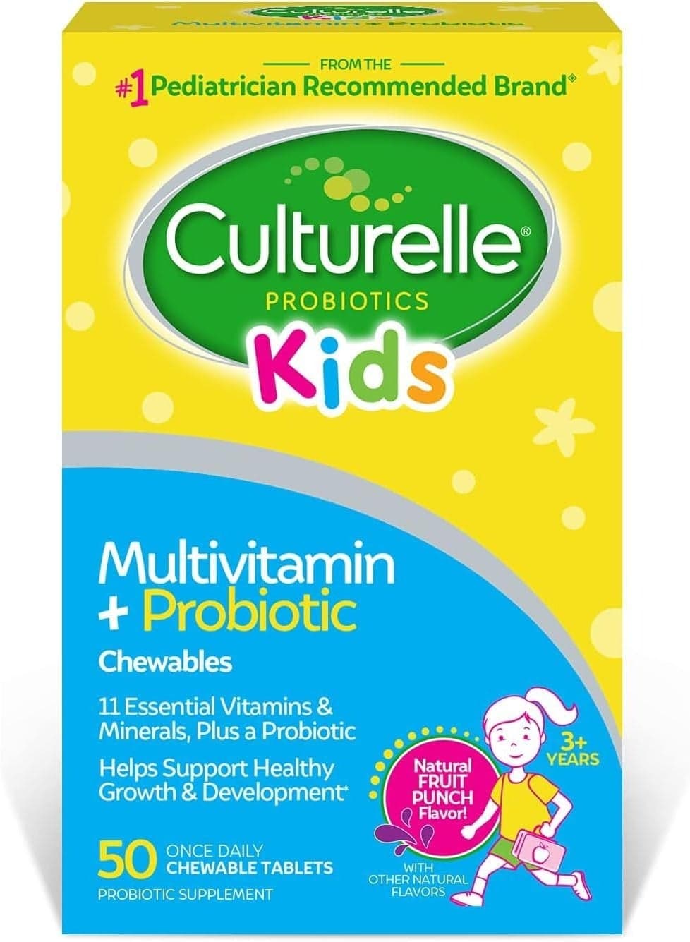 Culturelle, Kids, Multivitamin + Probiotic Chewables, 3+ Years, Natural Fruit Punch, 50 Chewable Tablets