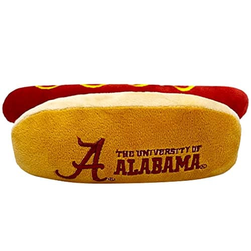 NCAA Alabama Crimson Tide HOT Dog Plush Dog CAT Squeak Toy Cutest HOTDog Snack Plush Toy for Dogs Cats with Inner Squeaker Beautiful FootballBasketball Team NameLogo