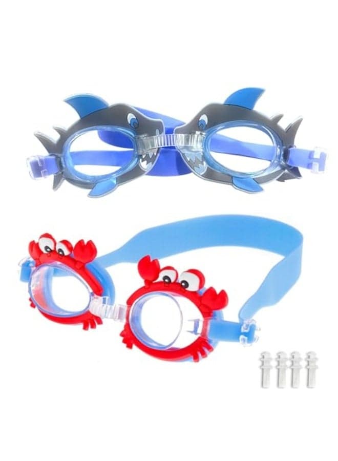 2 Pieces Kids Swimming Goggles, Leakproof Anti-Fog Swim Goggles for Boys Girls, Easy Adjustment, Waterproof Swimming Glasses for Toddlers