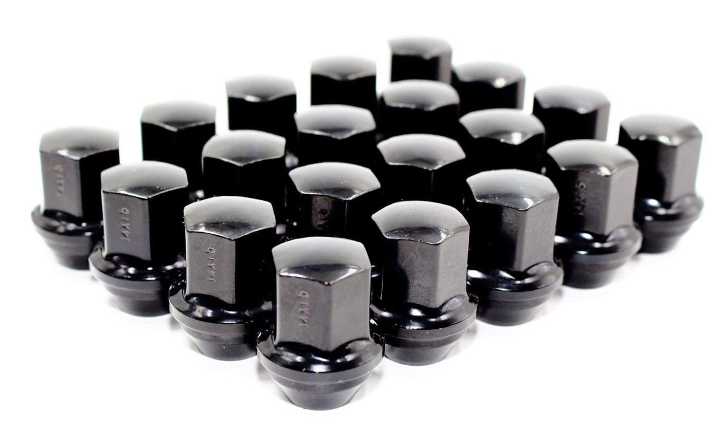 Set of 20 Veritek 14x1.5mm Black 7/8 22mm Hex Duplex Large Wide Acorn Seat OEM Style 1.5 Inch 38.5mm Lug Nuts for Buick Cadillac Chevy Chevrolet Chrysler Dodge Jeep RAM Factory Wheels VPE-14155330BK