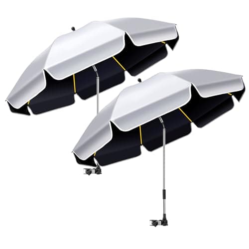 2Pack 488 Chair Umbrella with Clamp UPF50 Sun Protection360 Swivel Portable ClipOn Sun Shade for Beach ChairCampingGolfStrollerWheelchair HandsFree Shade1015 Extra Shade with Ruffle Edge