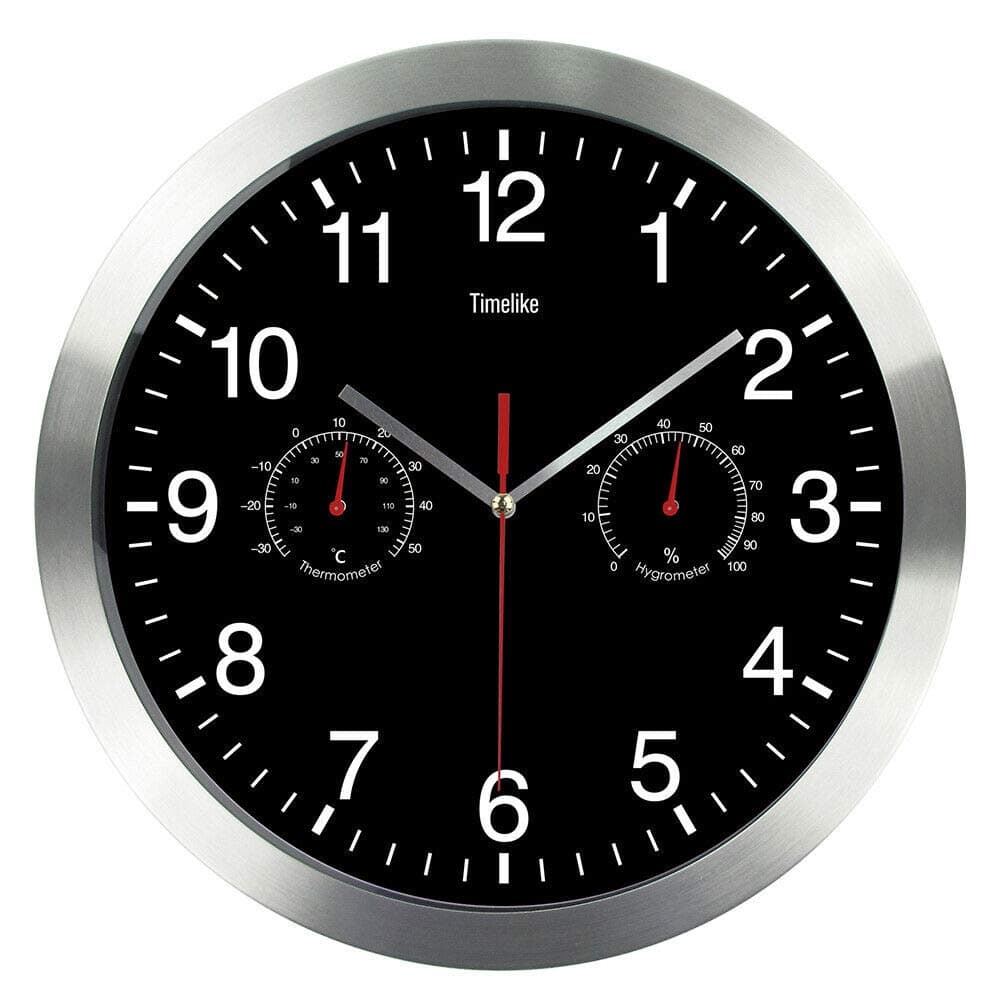 Metal Quartz Wall Clock12 Inch Modern Silent Nonticking Wall Clocks with Thermometer Measures Temperature Humidity for KitchenLiving Room Bedrooms Office
