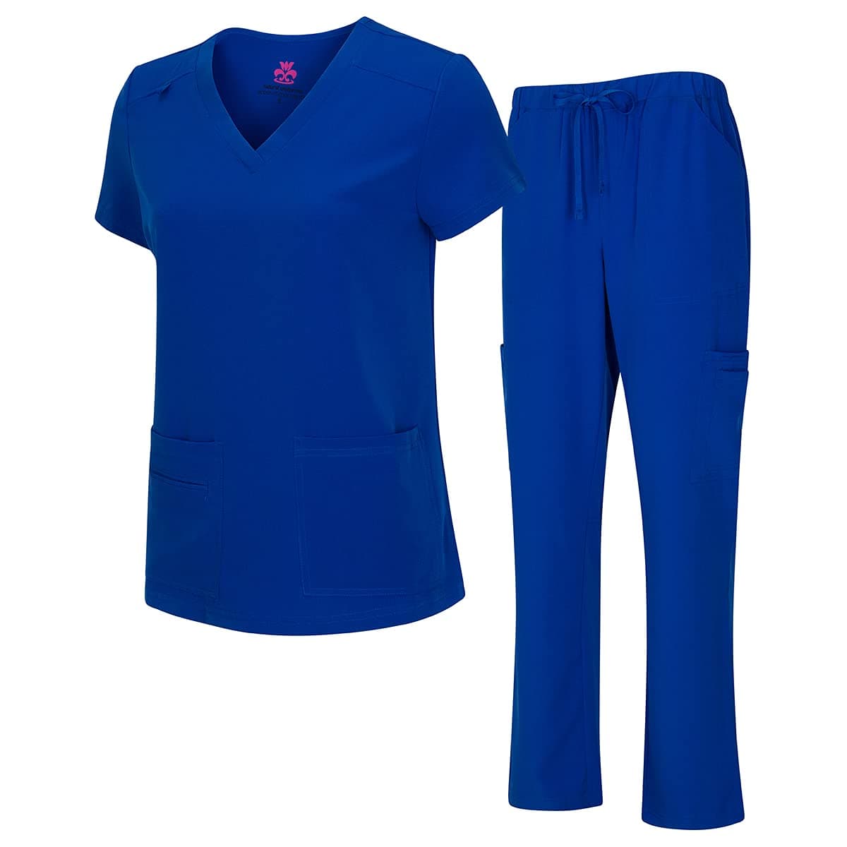 Natural Uniforms Womens Cool Stretch VNeck Top and Cargo Pant Set True Royal Blue Large