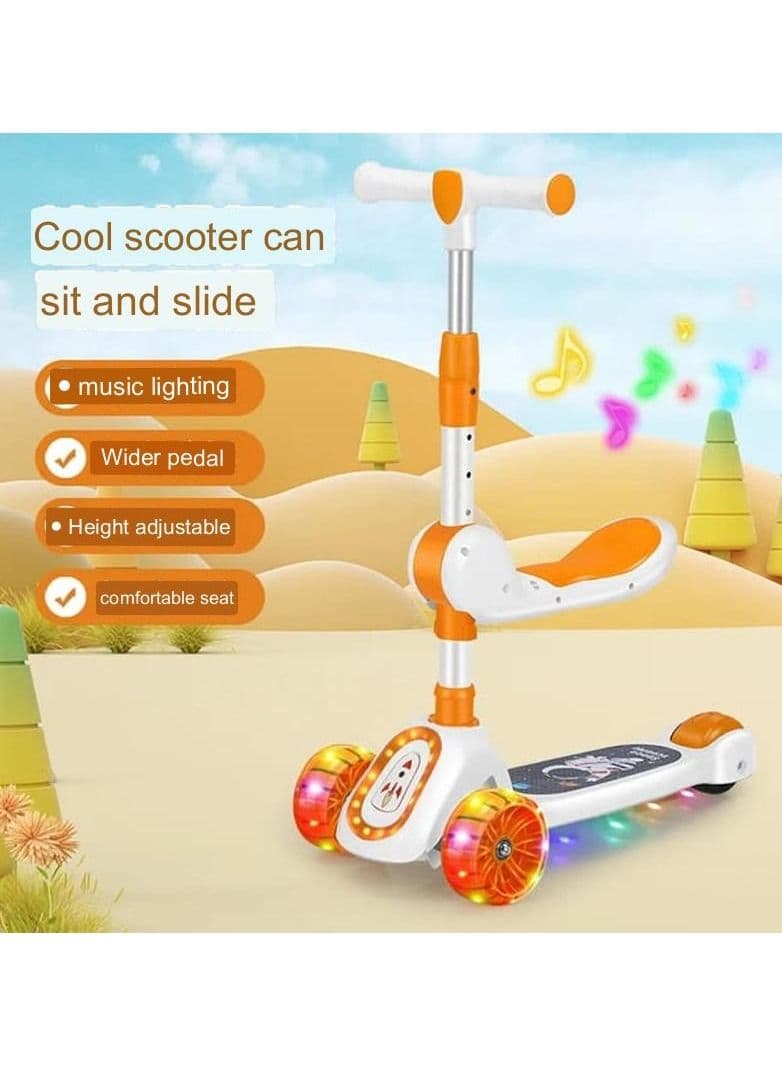 2 in 1 Scooters for Kids,Toddler Scooter for Ages 2-12,Music&Light Display Kids Scooter, Kick Scooter with Foldable Seat,3 Wheel Scooter and Adjustble Height