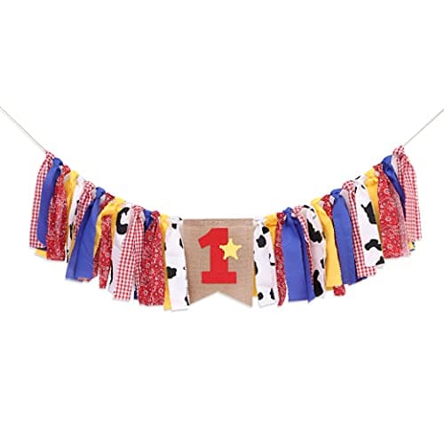 Woody and Jessie 1st Birthday Highchair Banner for Baby Boys Western Party Decorations West Cowboy Banner Farm Birthday Party Supplies Cake Smash Photo Props