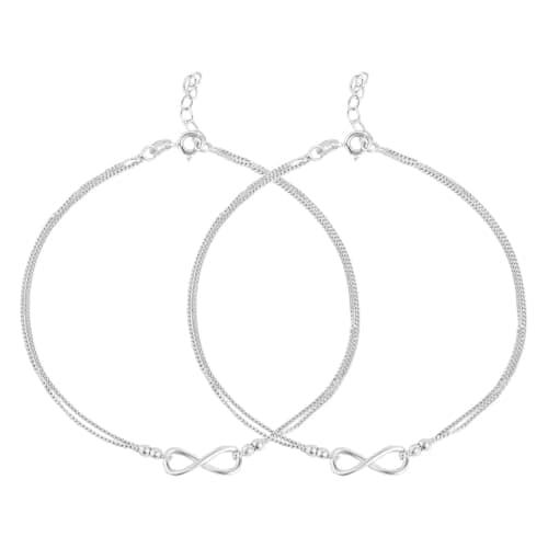 ZAVYA 925 Sterling Silver Designer Layered Infinity Rhodium Plated Adjustable Chain Anklet (Pair) | Gift for Women & Girls | 1 Year Plating Warranty