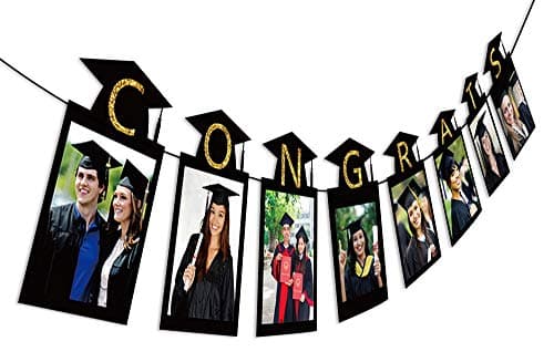 3PCS Graduation Decorations Class of 2025 Photo Banner Party Supplies - Congrats Grad We are So Proud of You Garland Decor(Black)