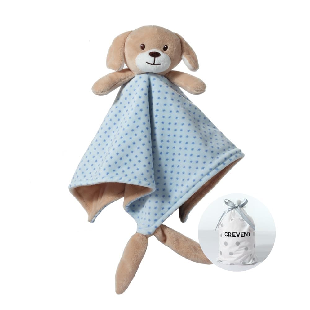 CREVENT Soft Plush Animal Face Security Blankets for Boys and Girls Great Gifts for Birthday Baby Shower Blue Dog