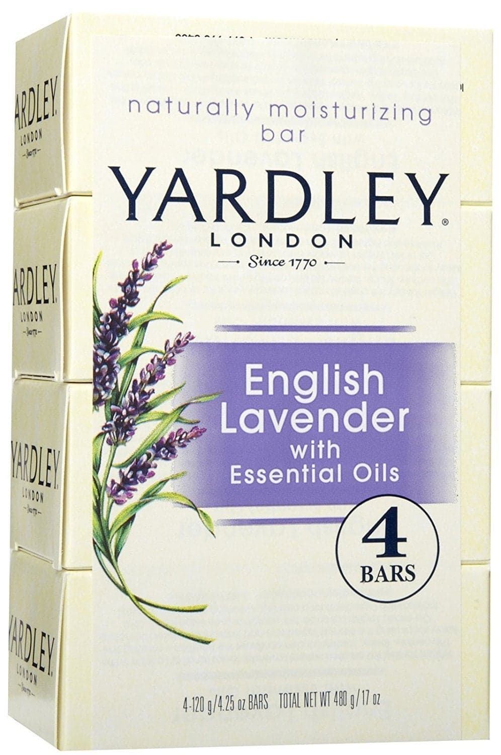 Yardley London English Lavender with Essential Oils Soap Bar 425 oz Bar Pack of 4