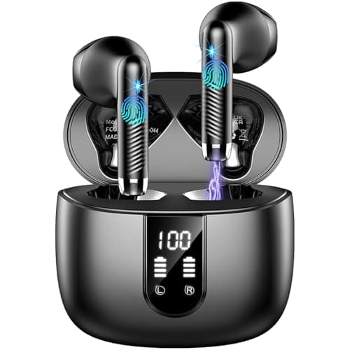 Drsaec Wireless Earbuds, Bluetooth Headphones Stereo Bass Ear Buds with ENC Noise Cancelling Mics, Earbuds with LED Display Charging Case, IP7 Waterproof Earphones for Android iOS