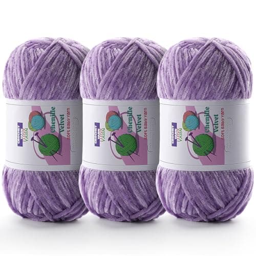 3 Skeins Soft Fluffy Velvet Yarn, Chenille Chunky Yarn for Hand Knitting and Crocheting DIY Craft, Amigurumi Crochet Yarns(3×196.8yds, 3×3.5oz) (Mauve)