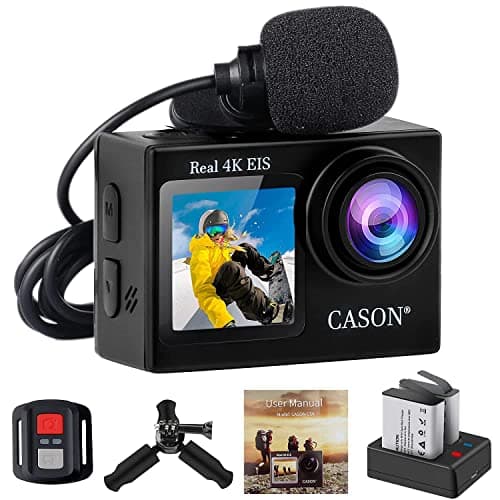CASON CS6 5k 30Fps Action Camera, 4K Helmet Camera for Bike (Typc C) with EIS+Gyro,Anti Shake for Bike Helmet Camera, Touch Screen, 2 x 1350 mAh Battery and Many Extra Accessories (Black)