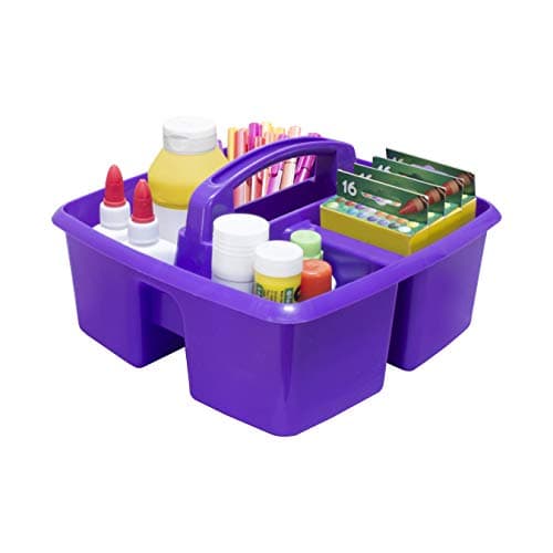 Storex 3-Compartment Small Caddy – Multipurpose Classroom Organizer with Handle, Purple, 5-Pack (00944U06C)