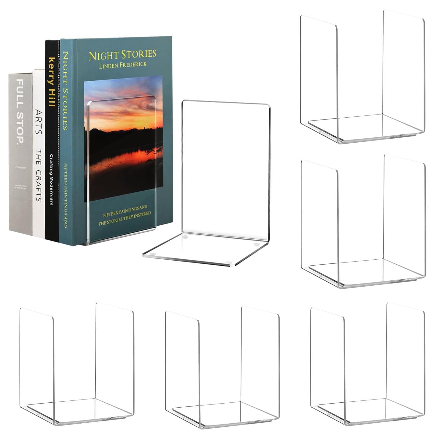 HappyHapi Acrylic Bookends for Shelves 12 Pcs Clear Book Ends for Heavy Books Decorative Book Holder for Home Library Office 5 x 5 x 73 inch6 Pair