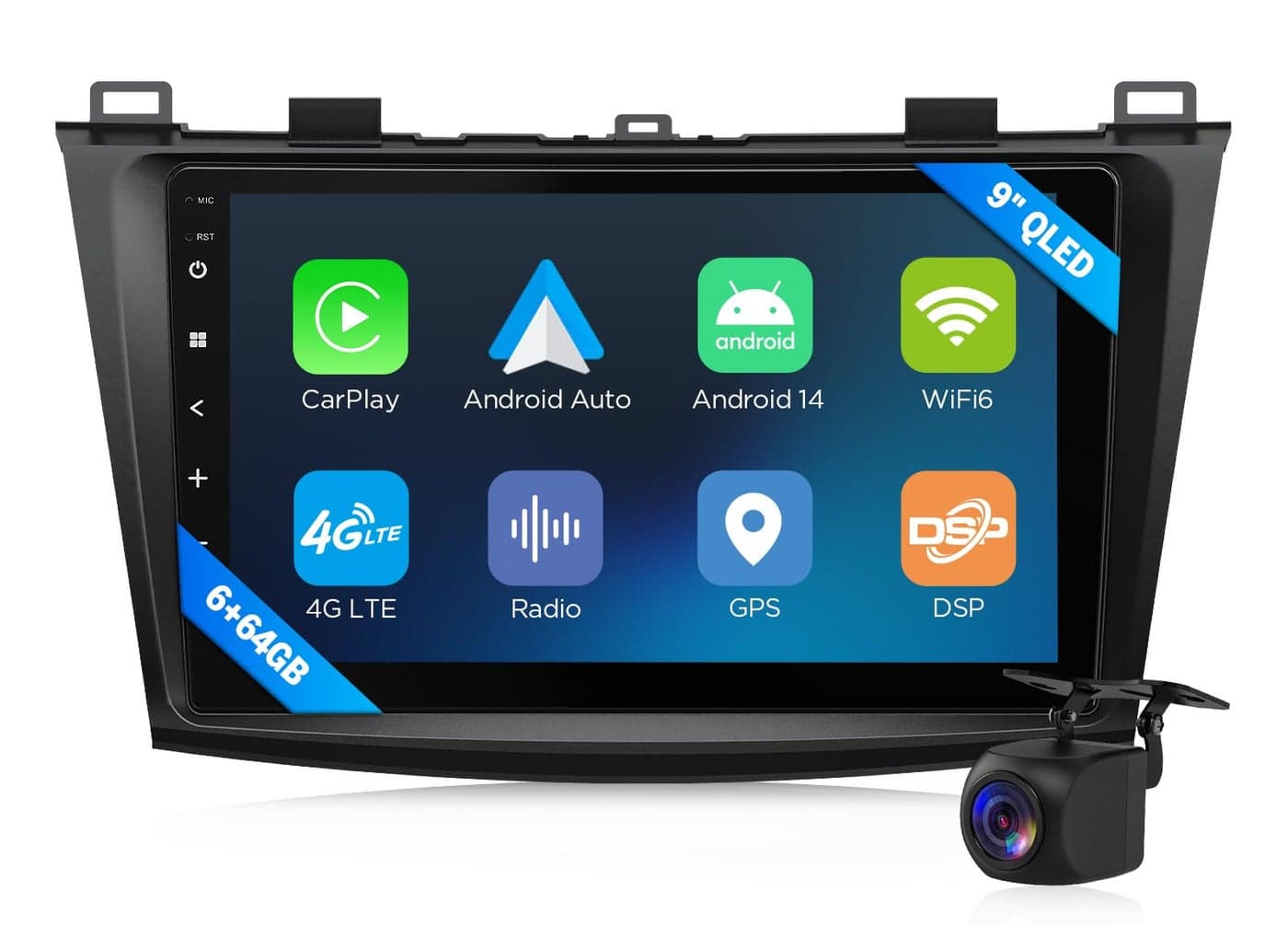 Eonon 9" Car Stereo for Mazda 3 2010-2013, QCM6225-AD Octa Core 6+64GB, Wireless CarPlay & Android Auto Car Radio, Touchscreen QLED Car Stereo Receiver, 4G LTE/Bluetooth/HDMI/SWC - M3BLX6S Upgrade