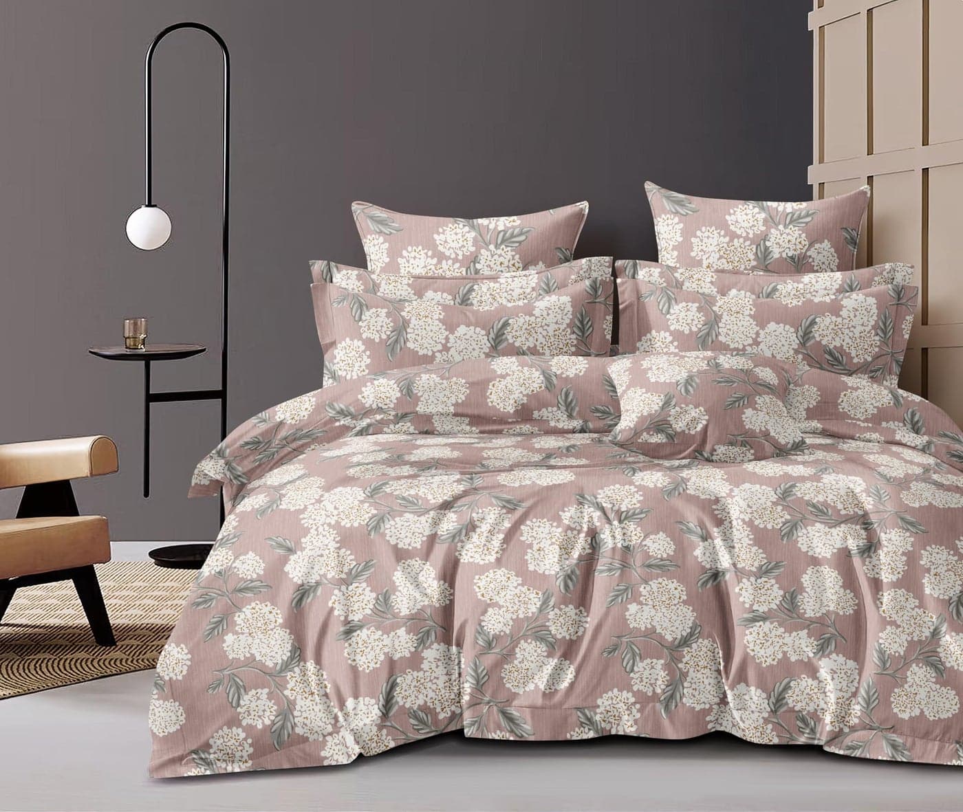 THE HOME STYLE Super Soft Glace Cotton King Size AC Comforter II Blanket II Duvet for Double Bed with 1 Flat Bedsheet and 2 PiIIow Cover, 350TC (Amber Blossom) (4PC Comforter Set)