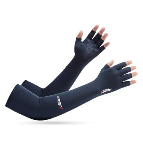 PALAY® Arm Sleeves for Men Women Hand Gloves for Sun Protection Bike Riding Non-Slip Touch Screen UV Protection Silk Cooling Hand Gloves Breathable Arm Sleeves for Driving, Cycling - Blue